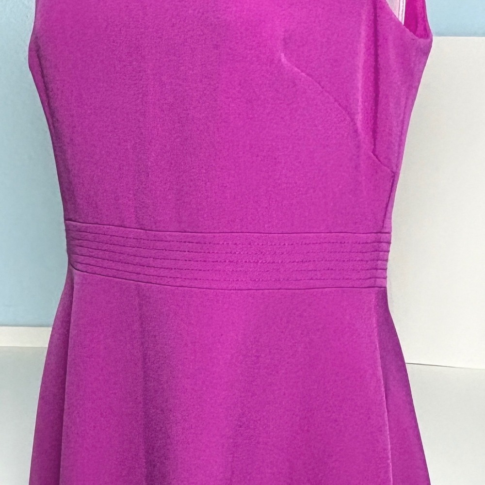 Tahari S/4 Levine Arthur Dress Magenta Pink Fit Flare Sleeveless V-Neck Textured - Picture 4 of 12